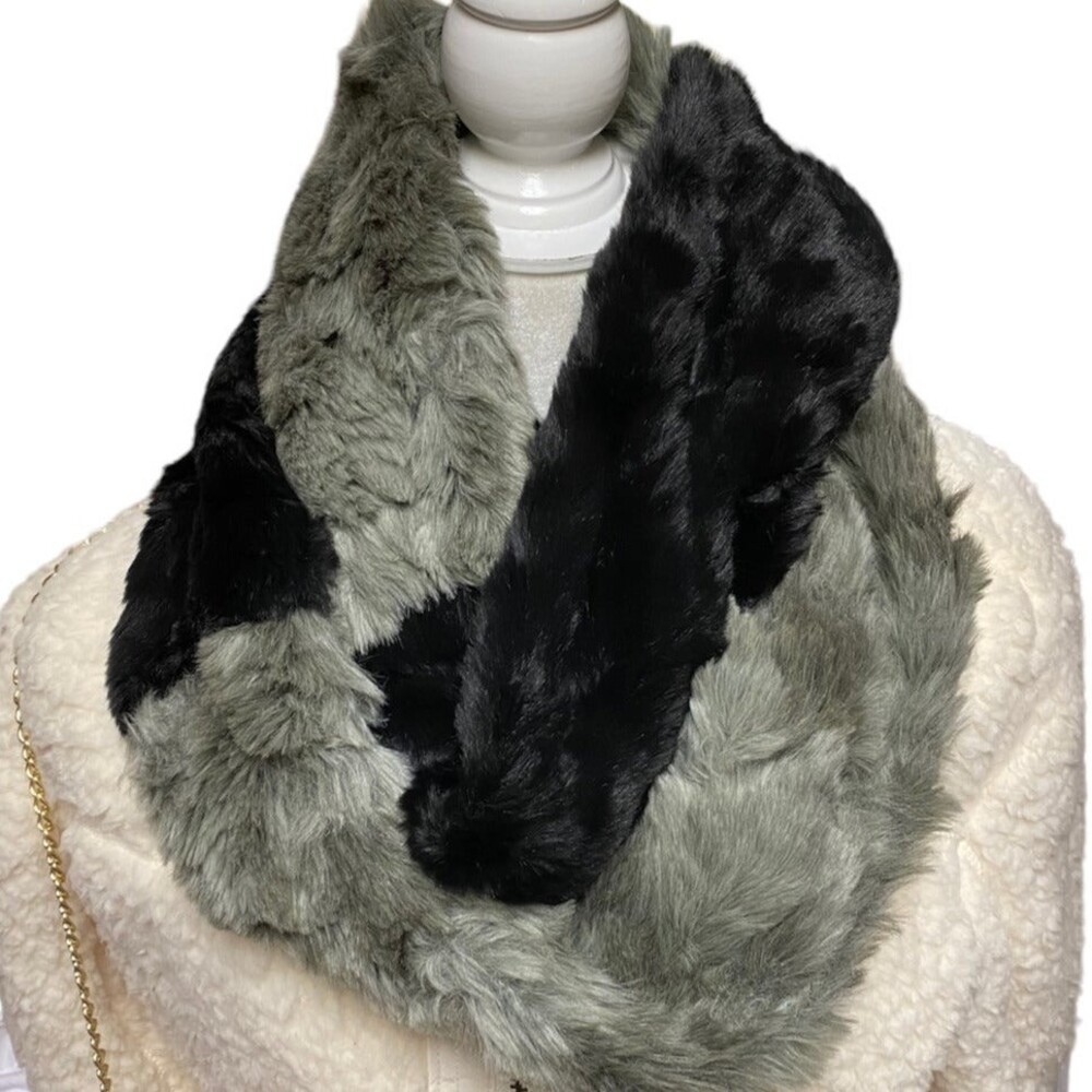 PARKHURST faux fur infinity scarf black gray -super soft - nwot